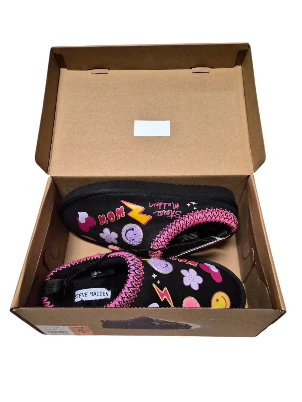 Steve Madden Kids Girls Black Whirl Slippers Graphic Size 5 NWT